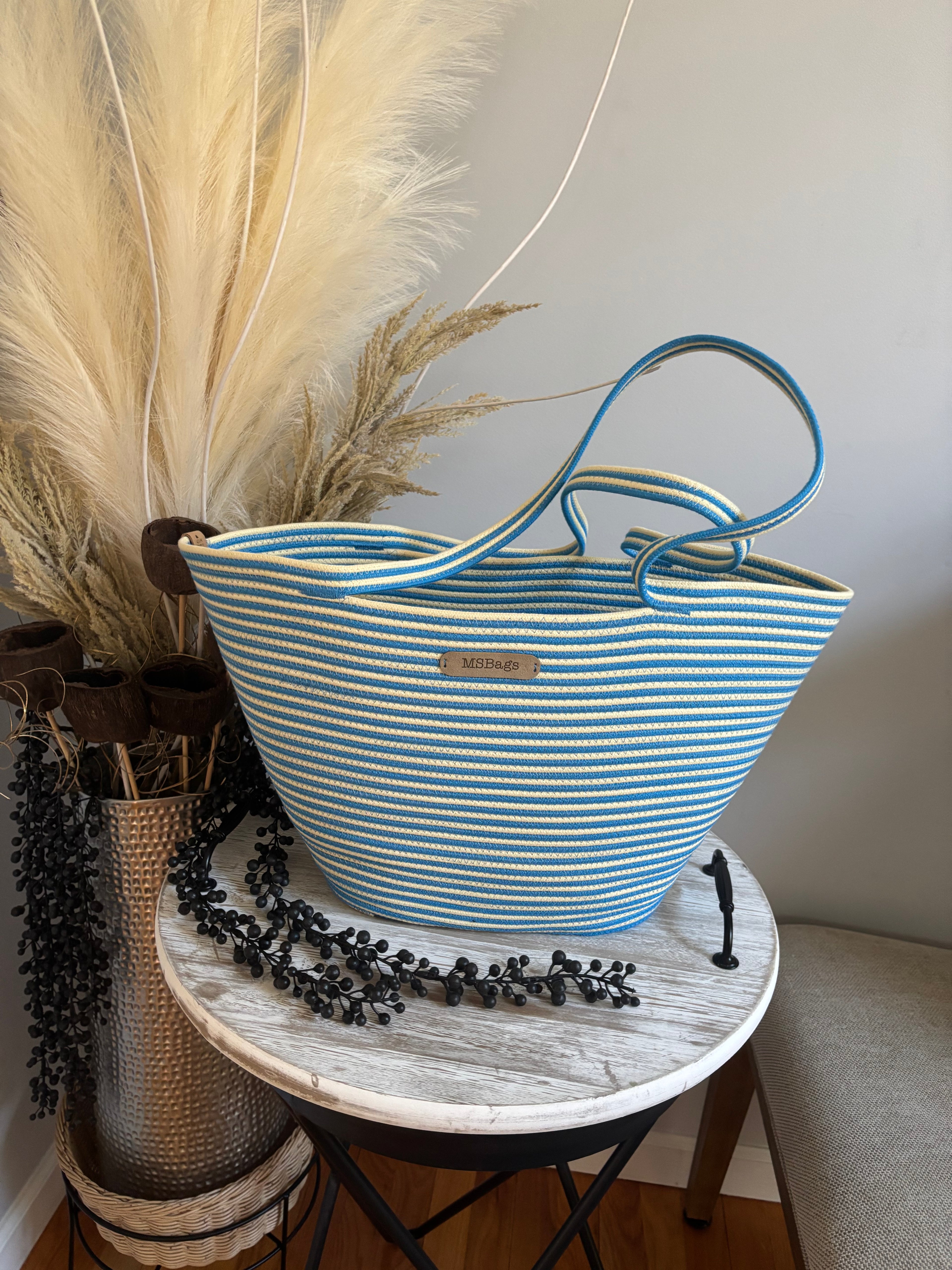 Handmade Cotton Tote BAG Blue and White bag