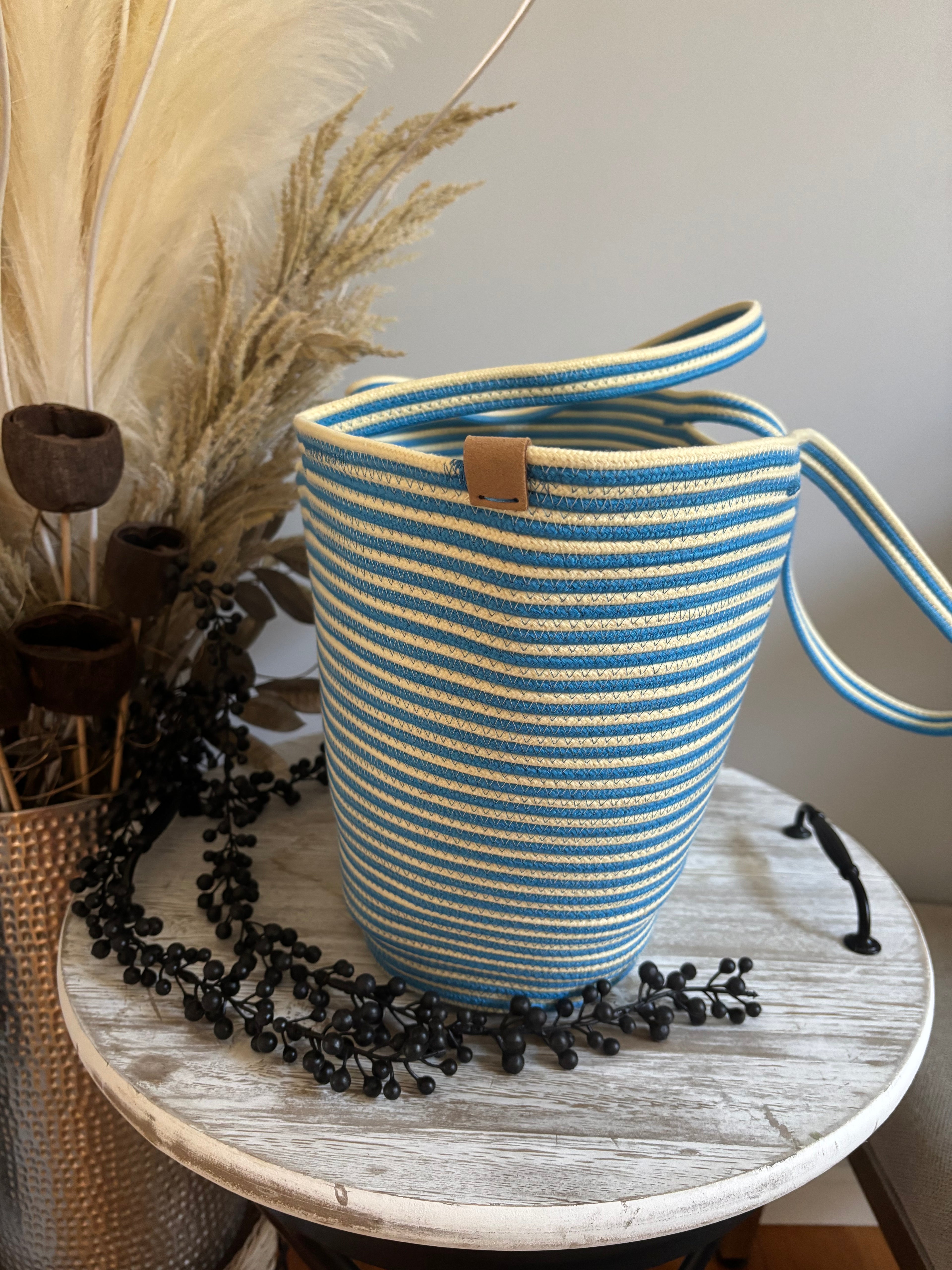 Handmade Cotton Tote BAG Blue and White bag