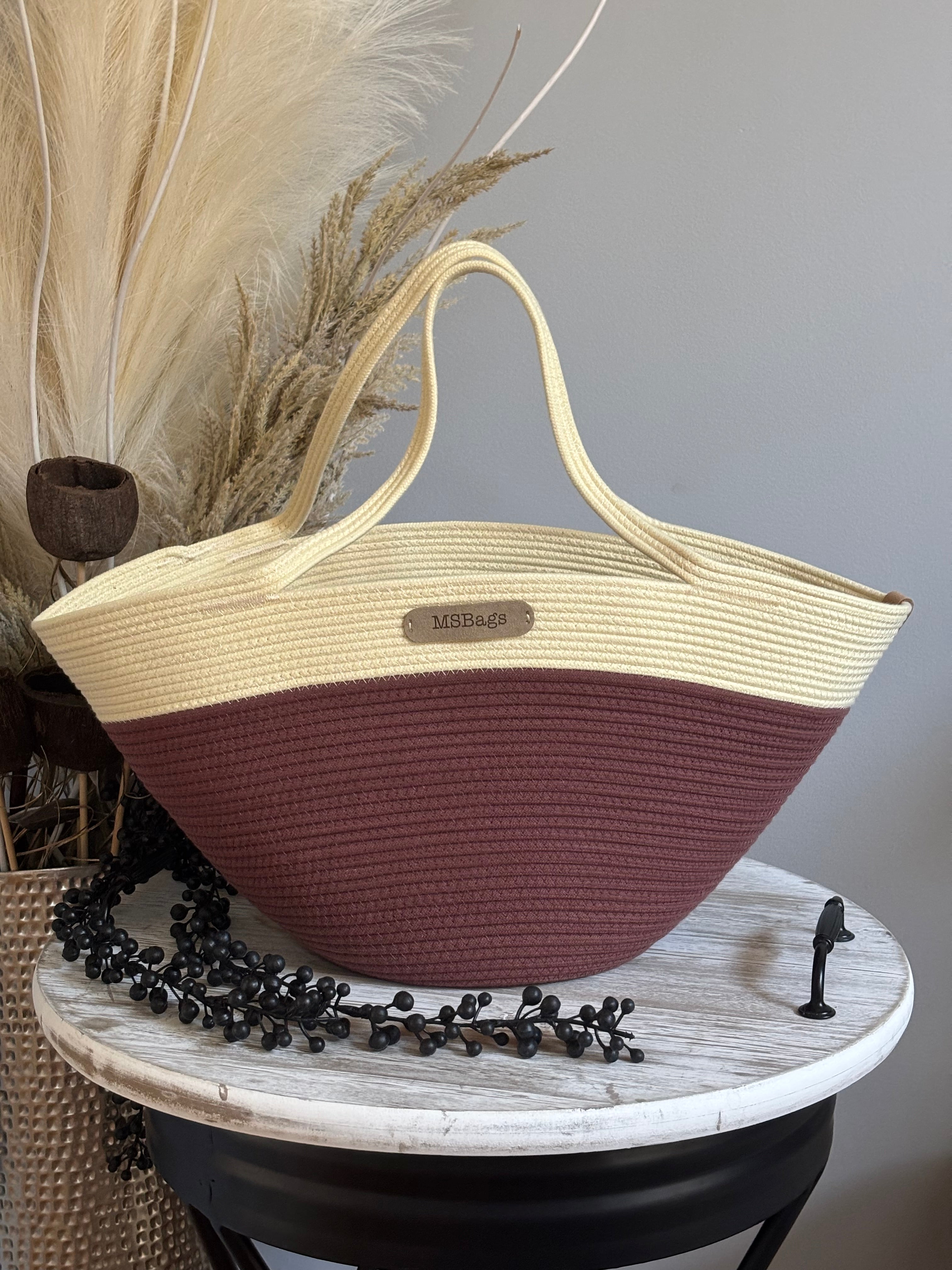 Handmade Cotton Tote BAG Brown and Yellow bag