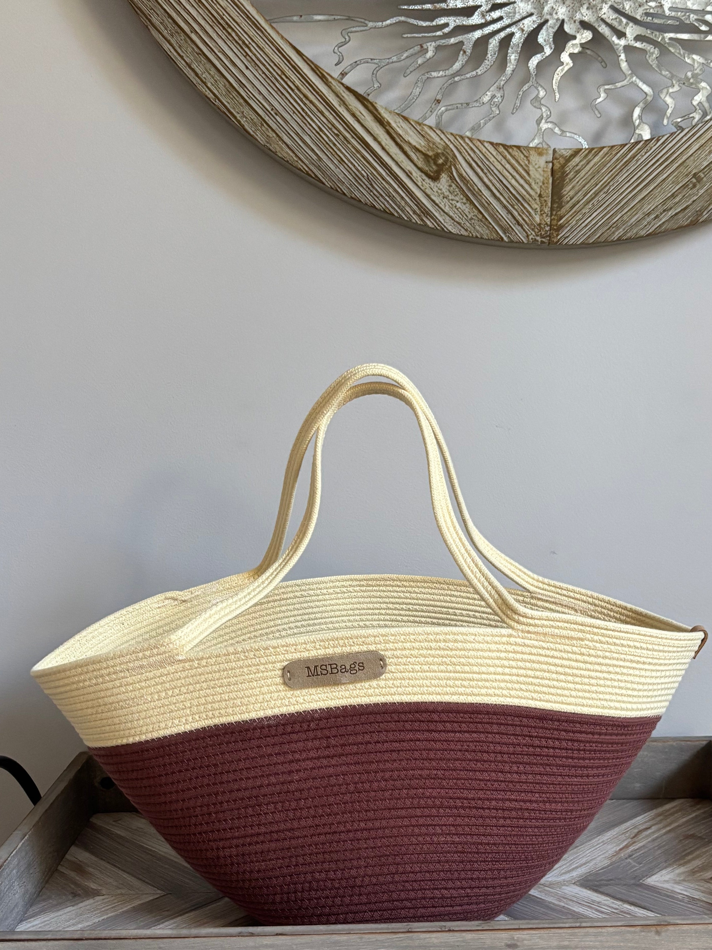 Handmade Cotton Tote BAG Brown and Yellow bag