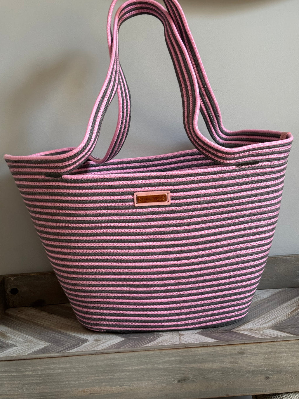 Handmade Cotton Tote BAG Gray and Pink bag