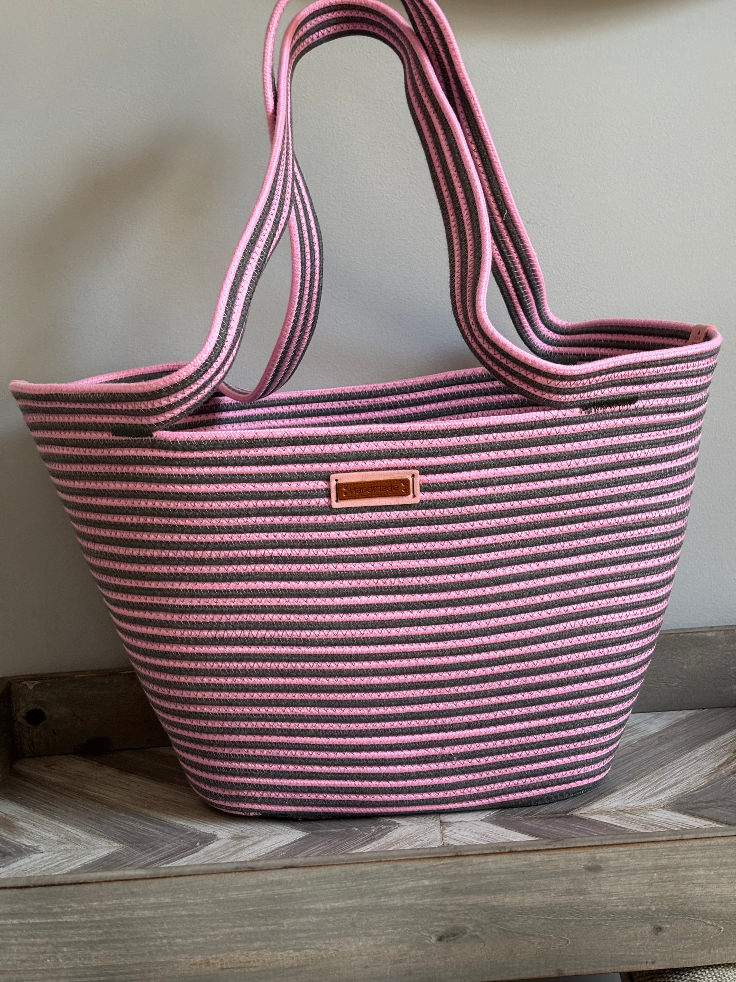 Handmade Cotton Tote BAG Gray and Pink bag