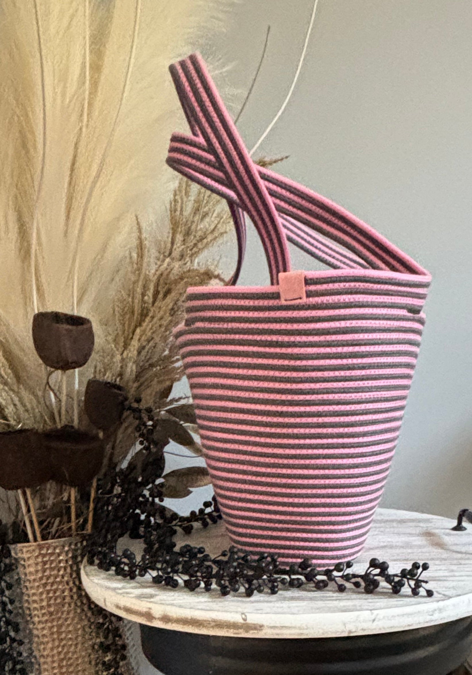 Handmade Cotton Tote BAG Gray and Pink bag