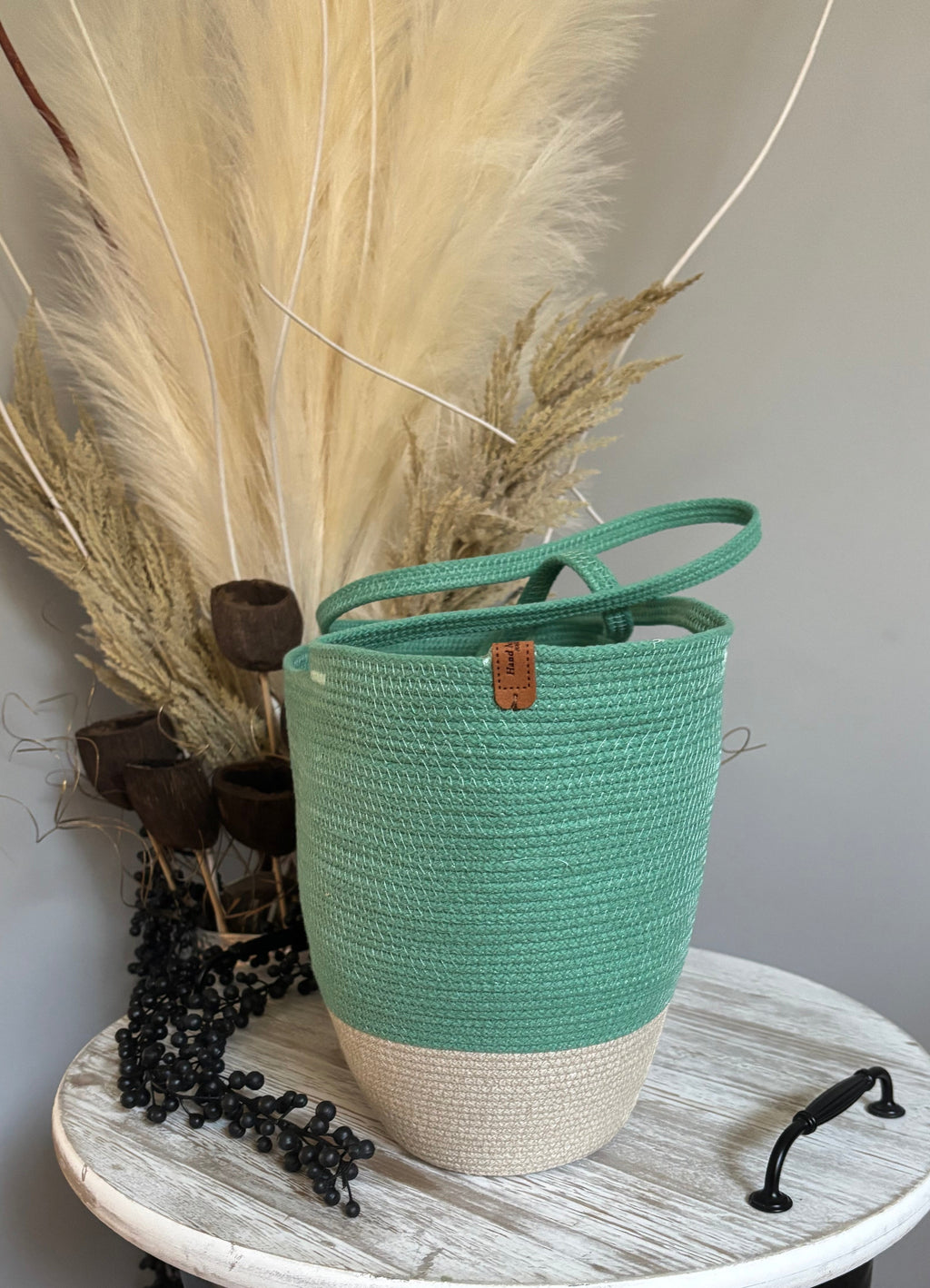 Handmade Cotton Tote BAG Mint and Beige bag
