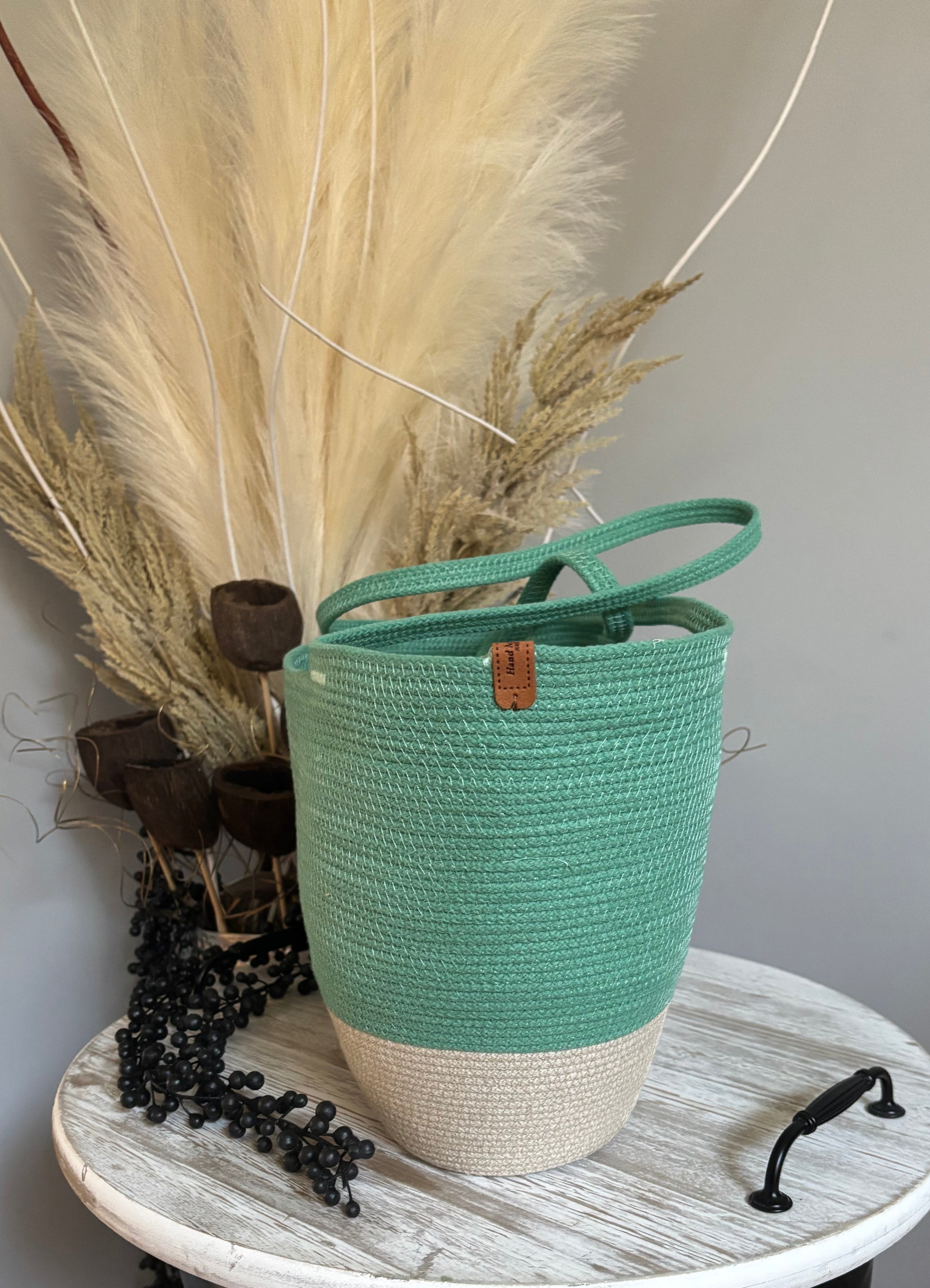 Handmade Cotton Tote BAG Mint and Beige bag