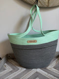 Handmade Cotton Tote BAG Mint and Gray bag