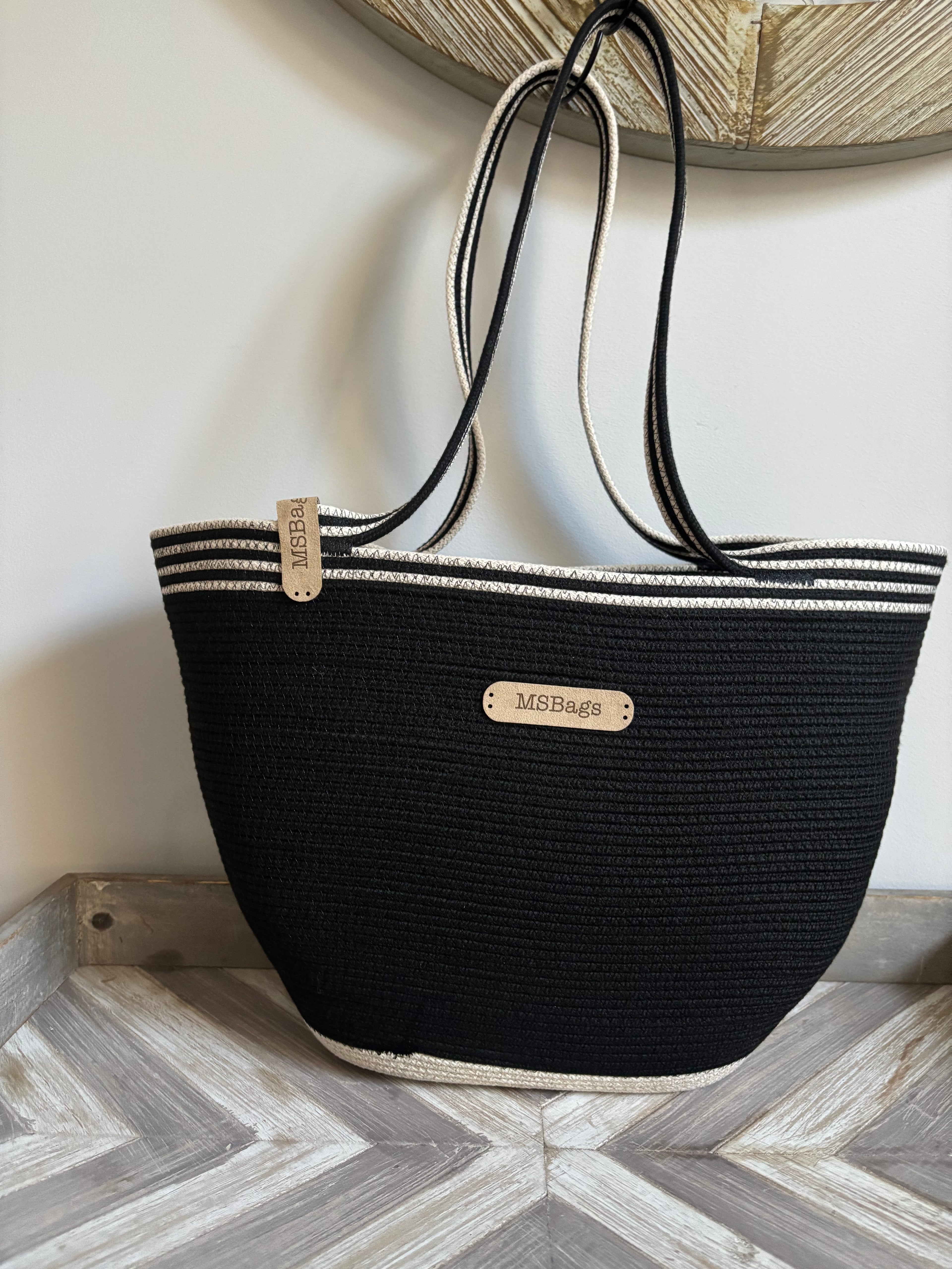 Handmade Cotton Tote BAG Black and Beige bag