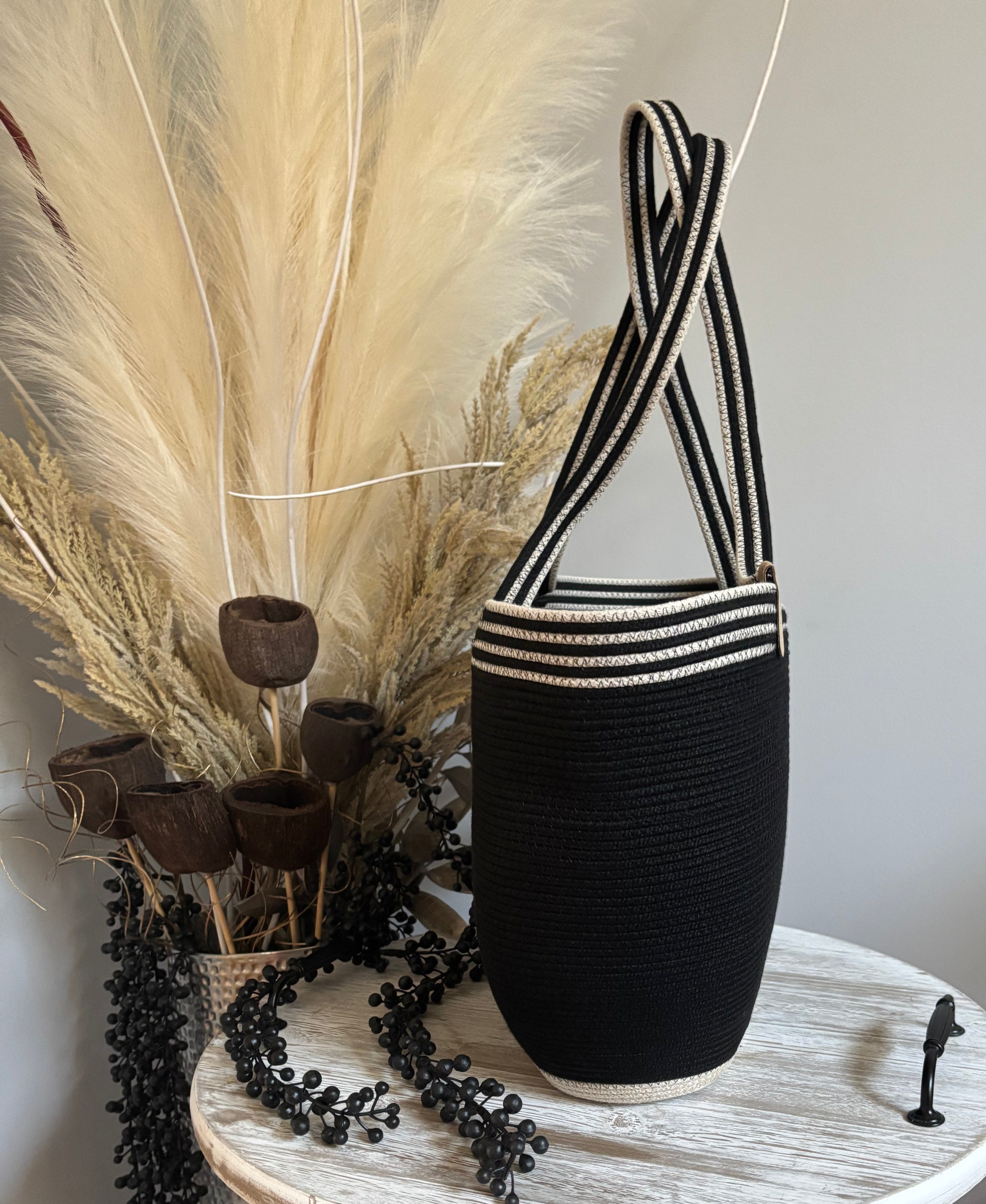 Handmade Cotton Tote BAG Black and Beige bag