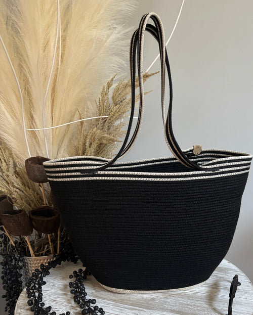 Handmade Cotton Tote BAG Black and Beige bag