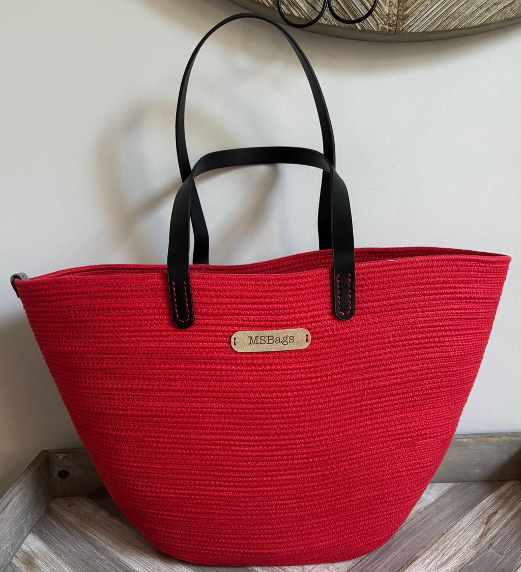 Handmade Cotton Tote BAG Red bag