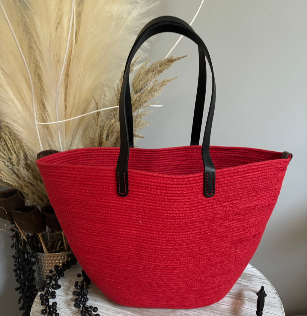 Handmade Cotton Tote BAG Red bag