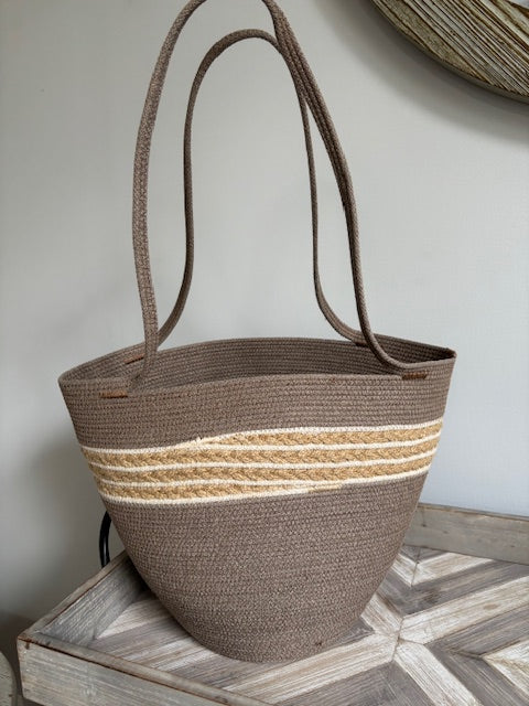 Handmade Cotton Tote BAG Beige with Jute rope Braided Detailed