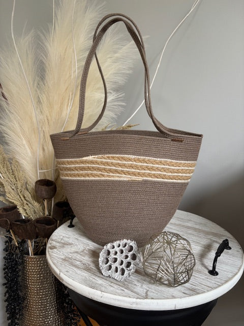 Handmade Cotton Tote BAG Beige with Jute rope Braided Detailed