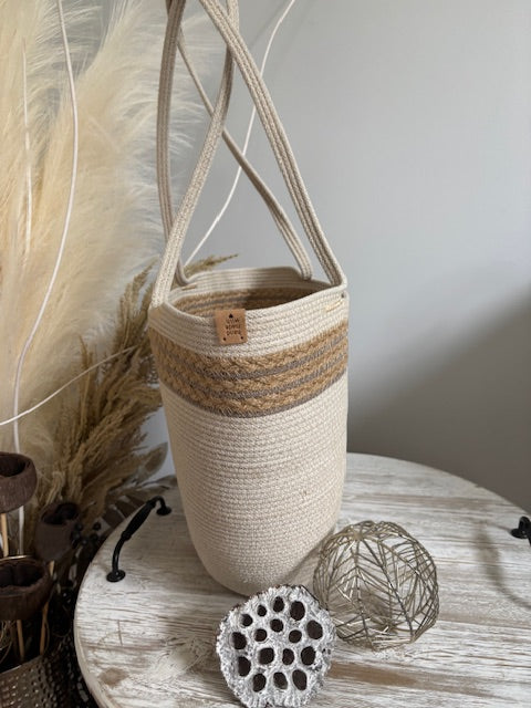 Handmade Cotton Tote BAG Beige with Jute rope Braided Detailed