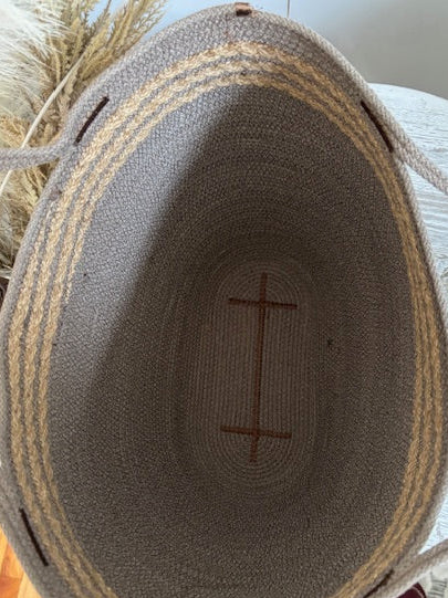 Handmade Cotton Tote BAG Brown with Jute rope Braided Detailed