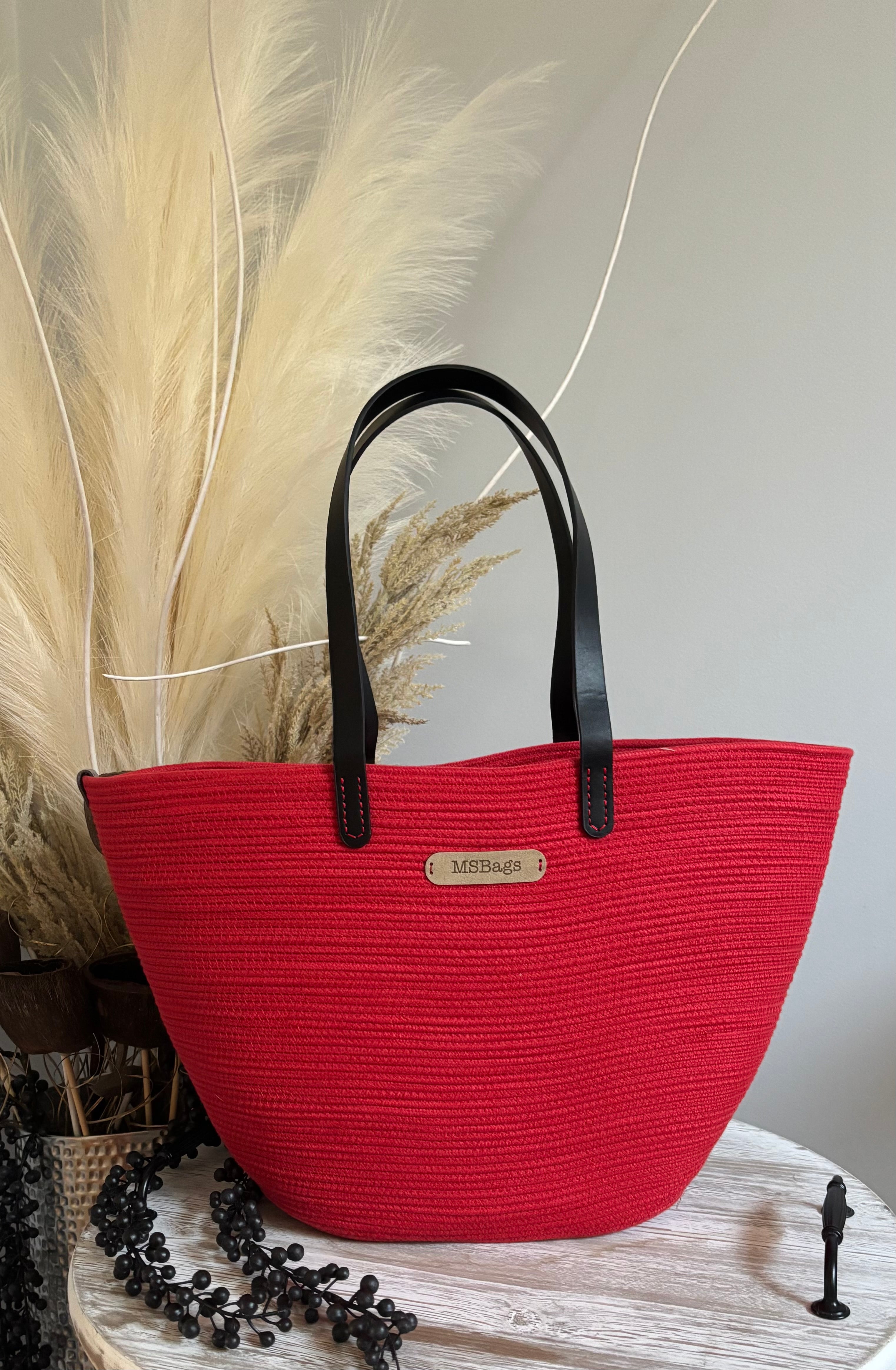 Handmade Cotton Tote BAG Red bag